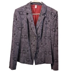 BASLER Geometric Print Navy Blazer Jacket‎ Burgundy Lined Button Front 40/US10